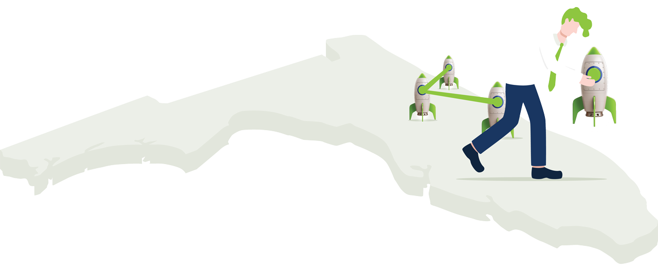 Image of the state of Florida with Wire 3 Fiber Optic Internet Service Areas